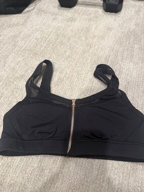 Lululemon Black Front-Zip Sports Bra with Mesh Trim